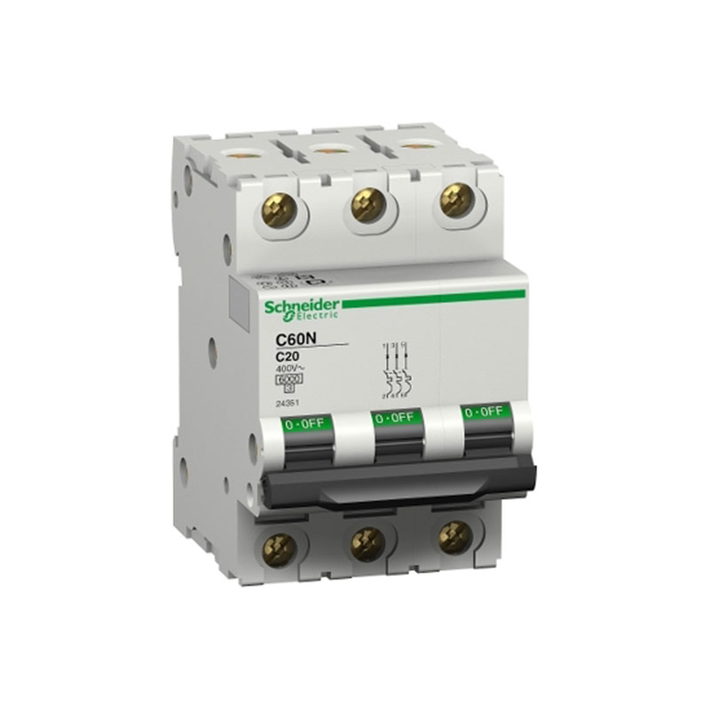 Schneider miniature circuit breaker, three-pole, 20 amps, 6kA, AC lighting