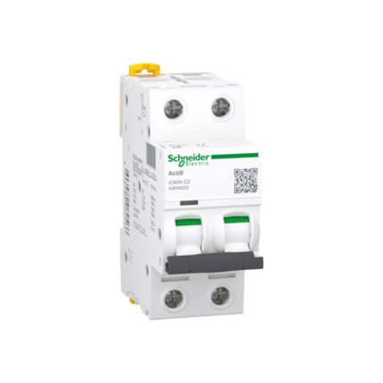 Schneider miniature circuit breaker, 2 poles, 2 amps, 10kA, AC/DC motor